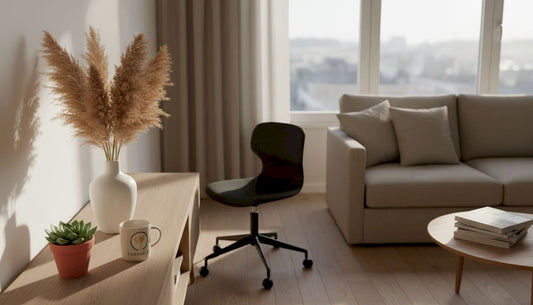 En kvinna ställer in pampasgräs som dekoration i vardagsrummet.